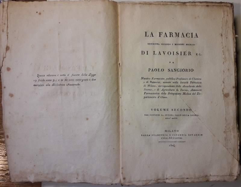 La Farmacia Descritta Secondo I Moderni Principi di Lavoisier -vol Ii