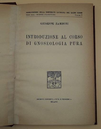 Introduzione Al Corso di Gnoseologia Pura - Giuseppe Zamboni - copertina
