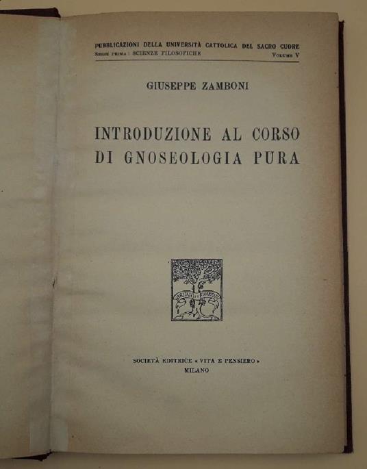 Introduzione Al Corso di Gnoseologia Pura - Giuseppe Zamboni - copertina