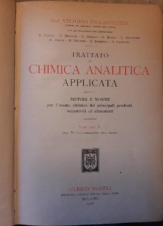 Trattato di Chimica Analitica Applicata -2 Voll.  - Vittorio Villavecchia - copertina