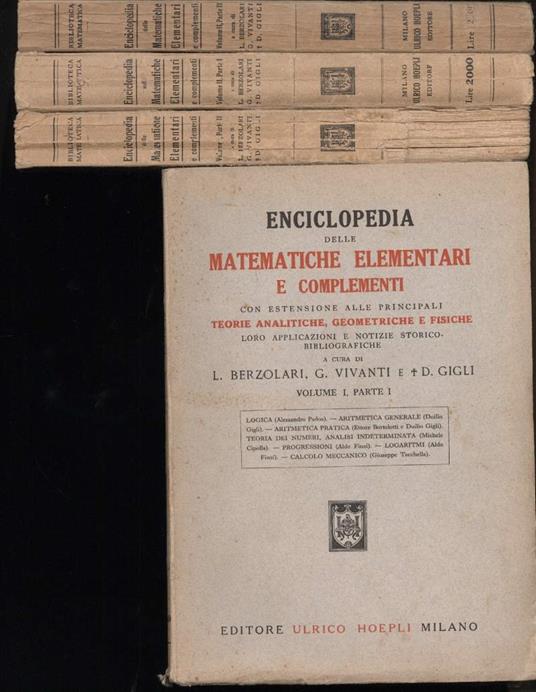 Enciclopedia Delle Matematiche Elemntari e Complementi 4 Voll - copertina