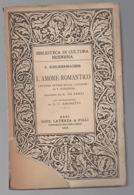 L' amore Romantico Lettere Intime Sulla "lucinde" di F. Schlegel  - copertina