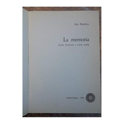 La Memoria - Alan Baddeley - copertina