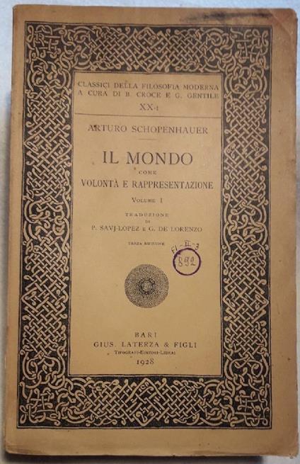 Il Mondo Come Volontà e Rappresentazione-vol- I- - Arthur Schopenhauer - copertina