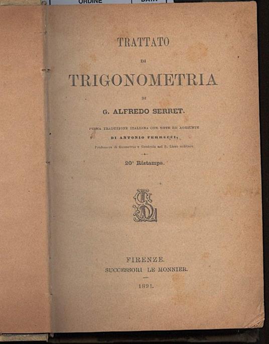 Trattato di Trigonometria - copertina