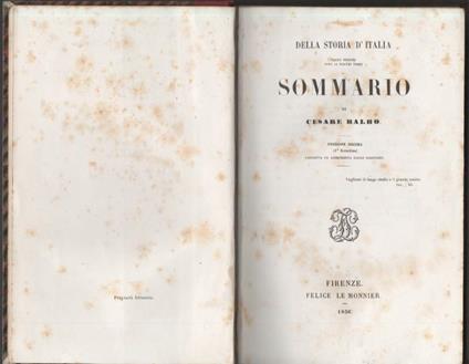 Della Storia D'italia Dalle Origini Ai Nostri Giorni  - Cesare Balbo - copertina