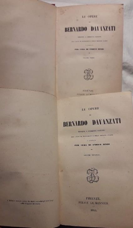 Le Opere di Bernardo Davanzati- 2 Voll. - Bernardo Davanzati - copertina