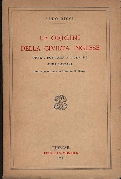 Le Origini Della Civilta Inglese - Aldo Ricci - copertina