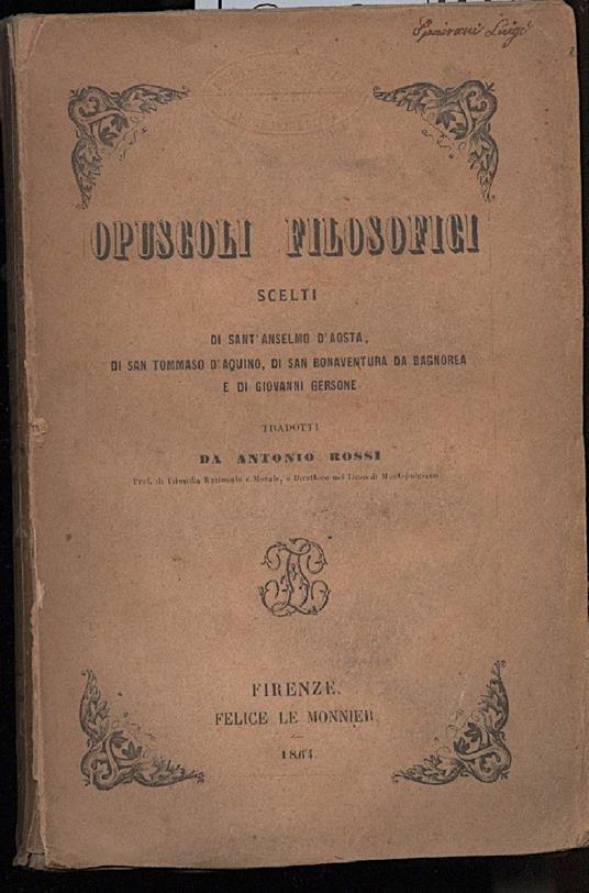 Opuscoli Filosofici - Antonio Rossi - copertina