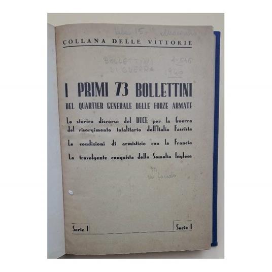 I Primi 73 Bollettini Delle Forze Armate(fino Al 546) - copertina