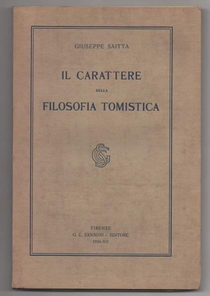 Il Carattere Della Filosofia Tomistica  - copertina