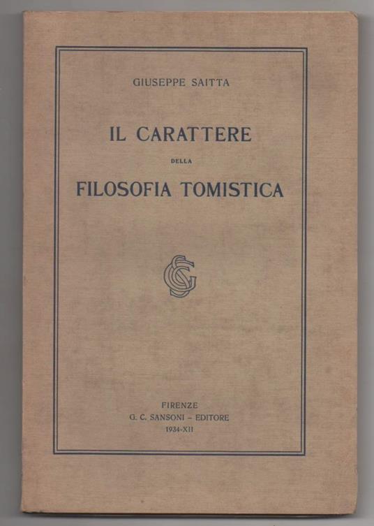 Il Carattere Della Filosofia Tomistica  - copertina