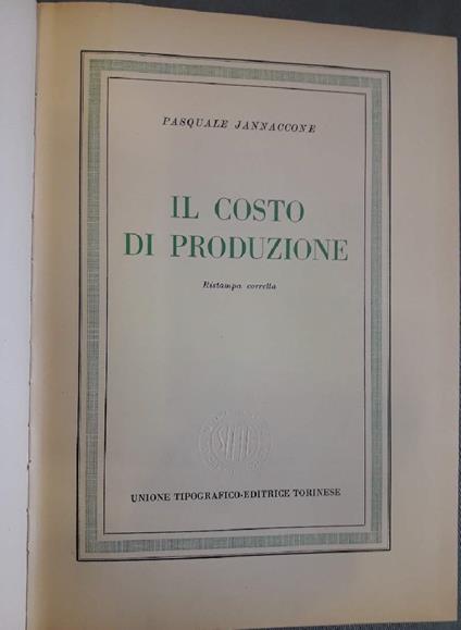 Il Costo di Produzione - Pasquale Jannaccone - copertina