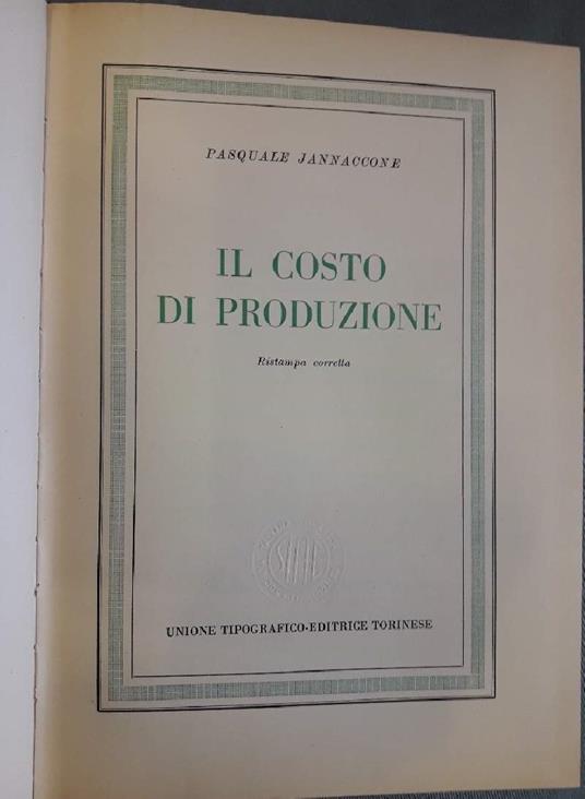 Il Costo di Produzione - Pasquale Jannaccone - copertina