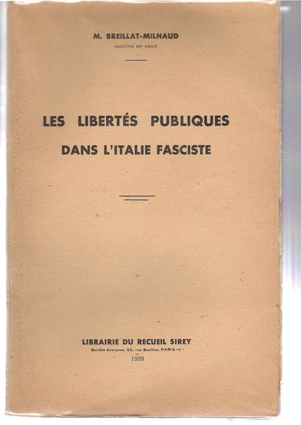Les libertés publiques dans l'Italie fasciste - copertina