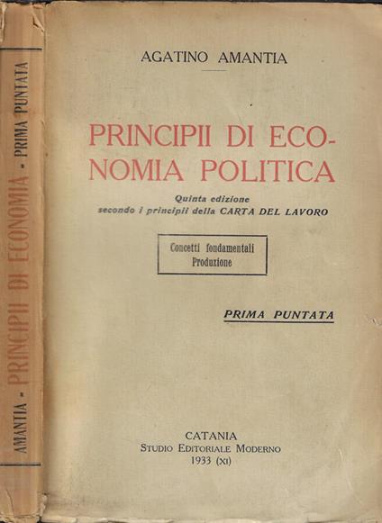 Principii di economia politica - Agatino Amantia - copertina
