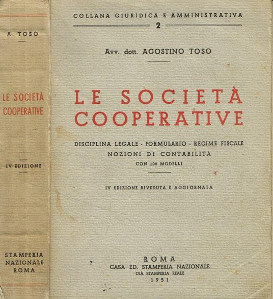Le società cooperative - Agostino Toso - copertina