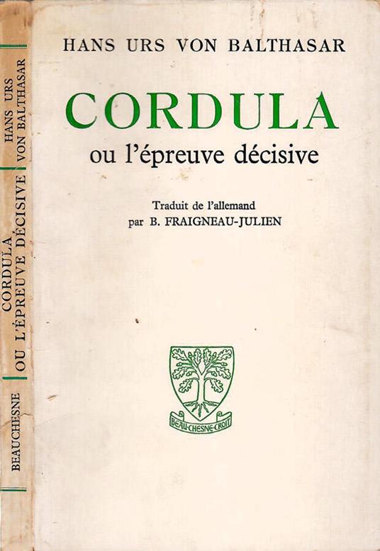 Cordula - Hans Urs von Balthasar - copertina