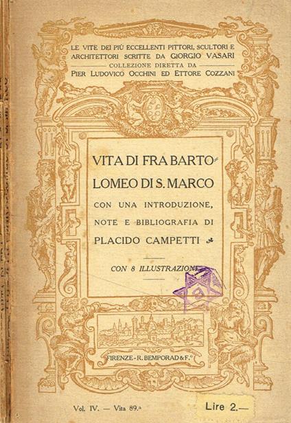 Vita di Fra Bartolomeo di S. Marco - Giorgio Vasari - copertina