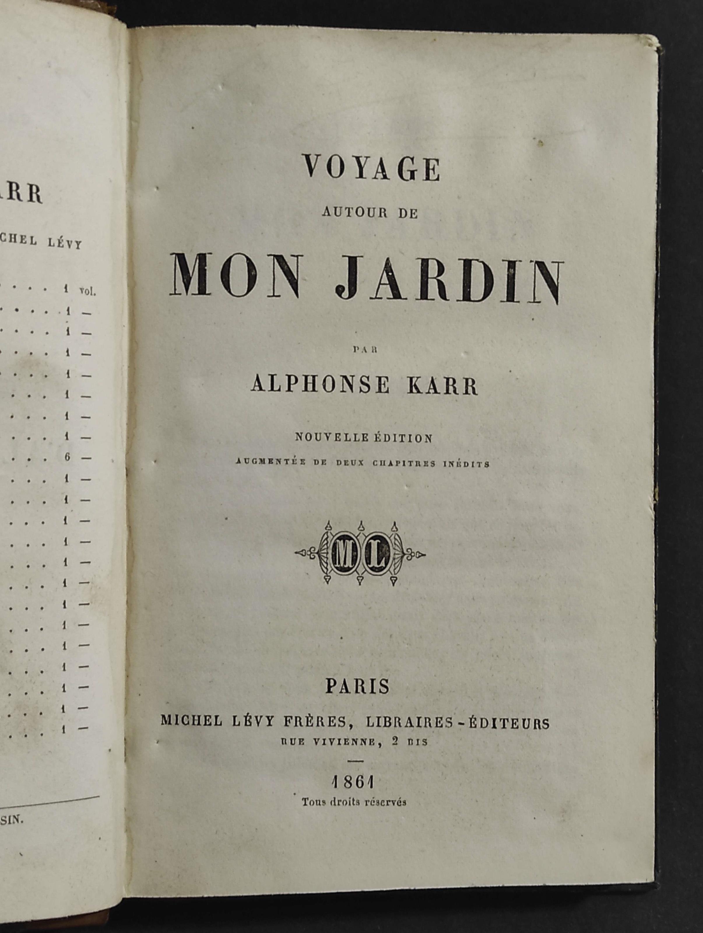 Voyage Autour de Mon Jardin - A. Karr - Ed. Michel Levy