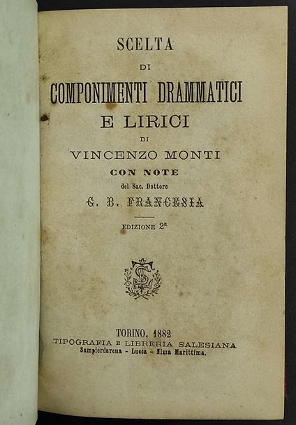 Scelta di Componenti Drammatici e Lirici - V. Monti - Ed. Salesiana - Vincenzo Monti - copertina