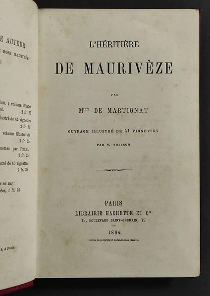 L' Heritiere De Mauriveze - Mlle De Martignat - Ed. Hachette - copertina