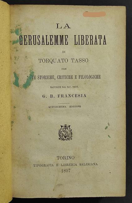 La Gerusalemme Liberata - T. Tasso - Ed. Salesiana - Torquato Tasso - copertina