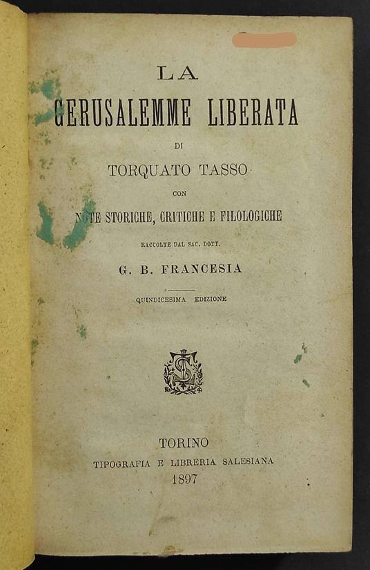 La Gerusalemme Liberata - T. Tasso - Ed. Salesiana - Torquato Tasso - copertina