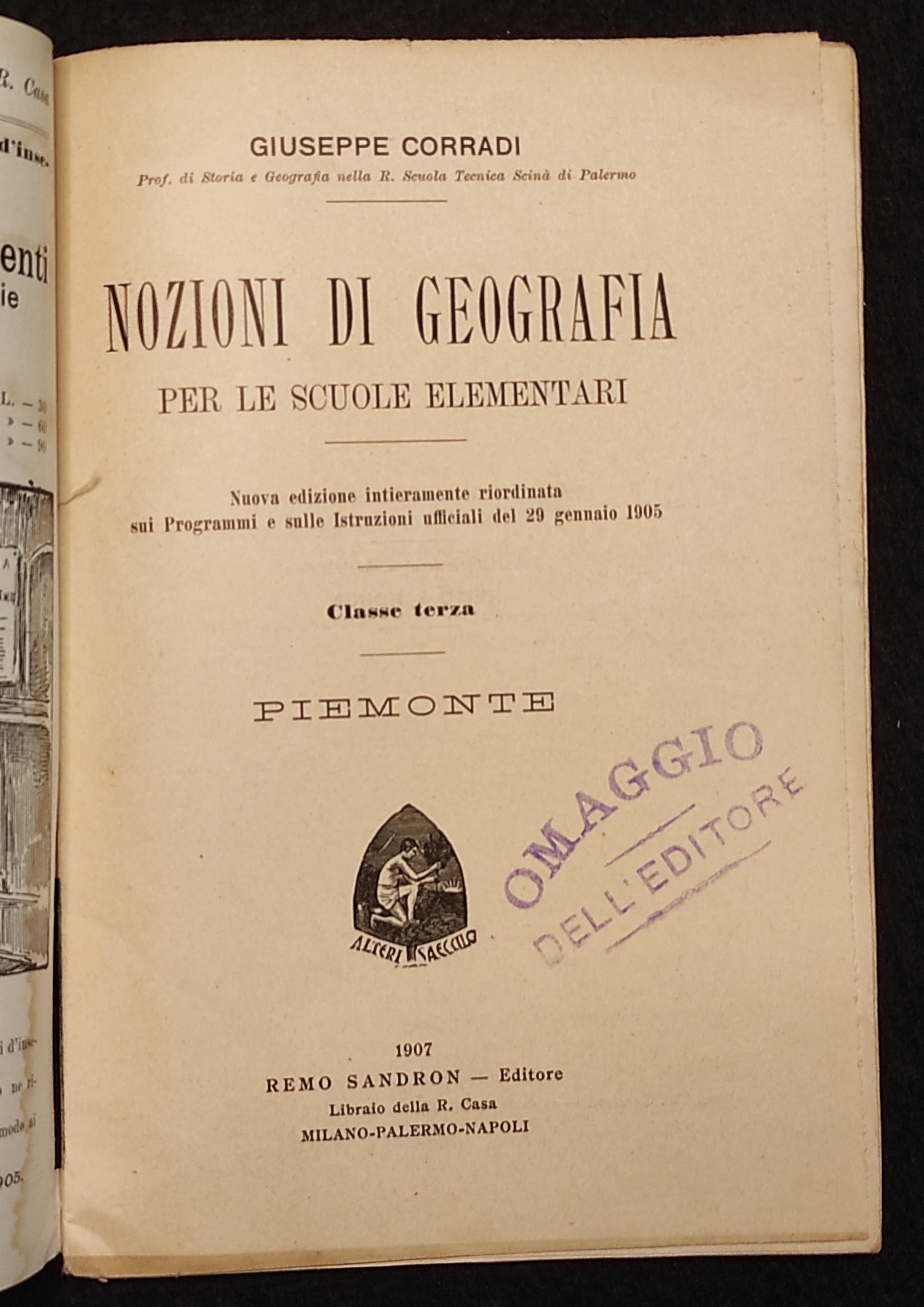 Nozioni Di Geografia - Piemonte - G. Corradi - Ed. Sandron