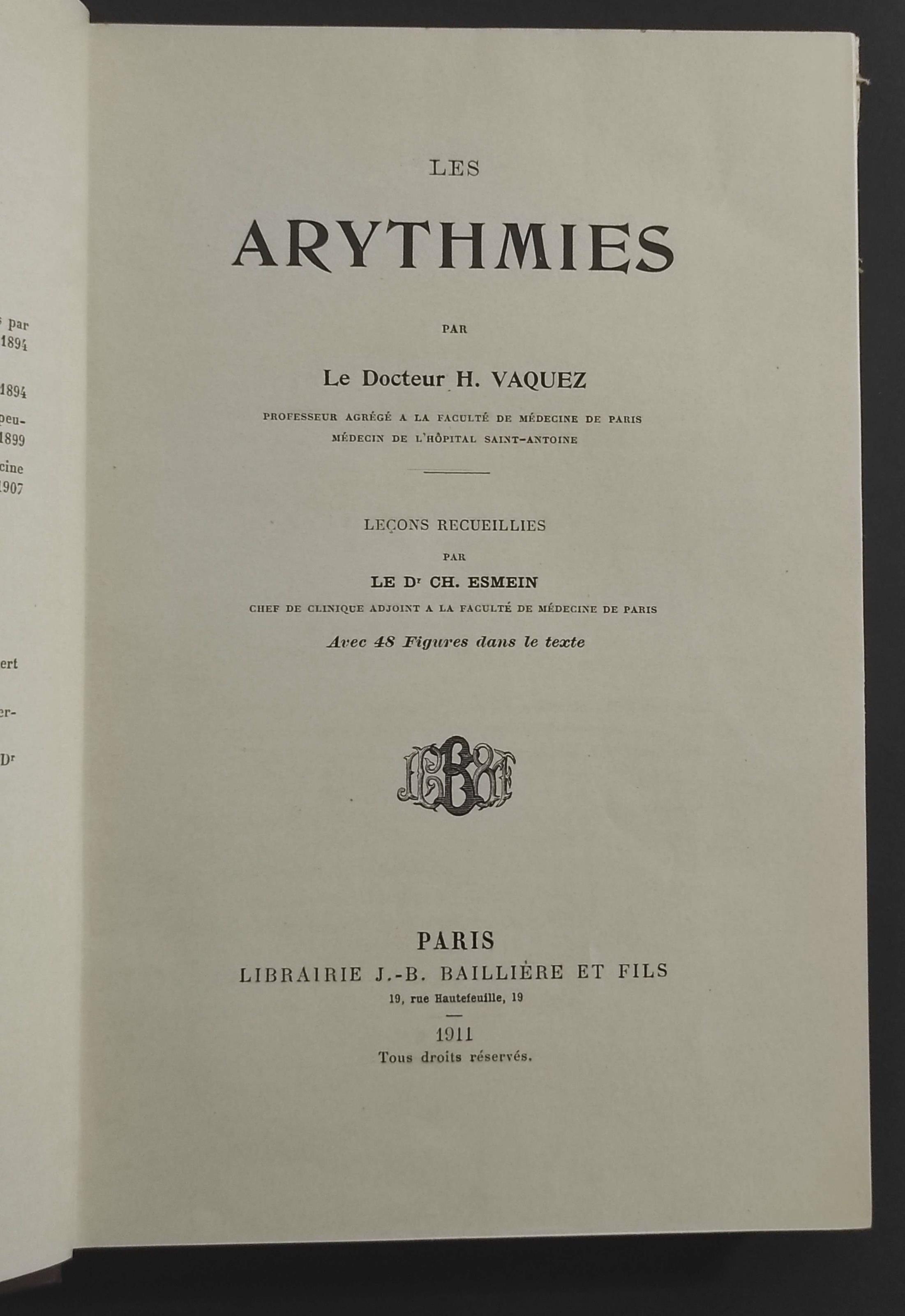 Les Arythmies - H. Vaquez - Ed. Bailliere
