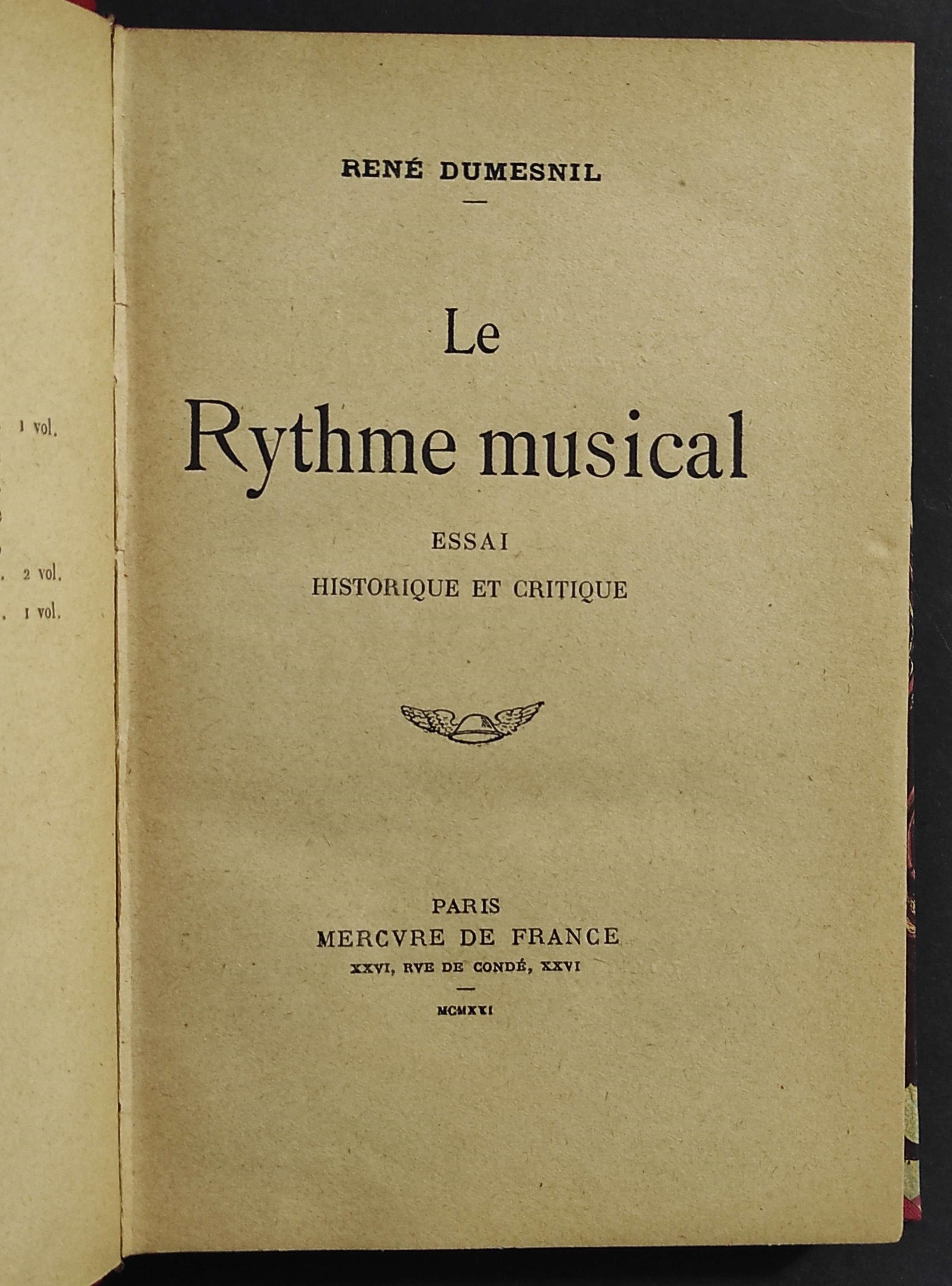 Le Rythme Musical - R. Dumesnil - Ed. Mercure de France