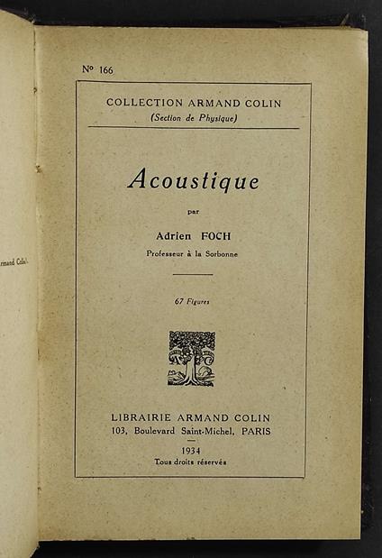 Acoustique - A. Foch - Ed. Armand Colin - copertina