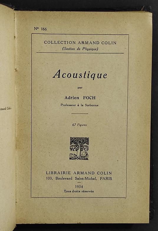 Acoustique - A. Foch - Ed. Armand Colin - copertina