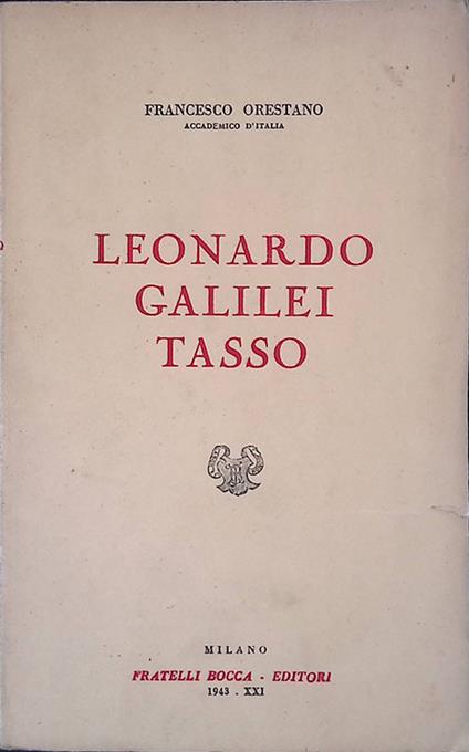 Leonardo Galilei Tasso - Francesco Orestano - copertina