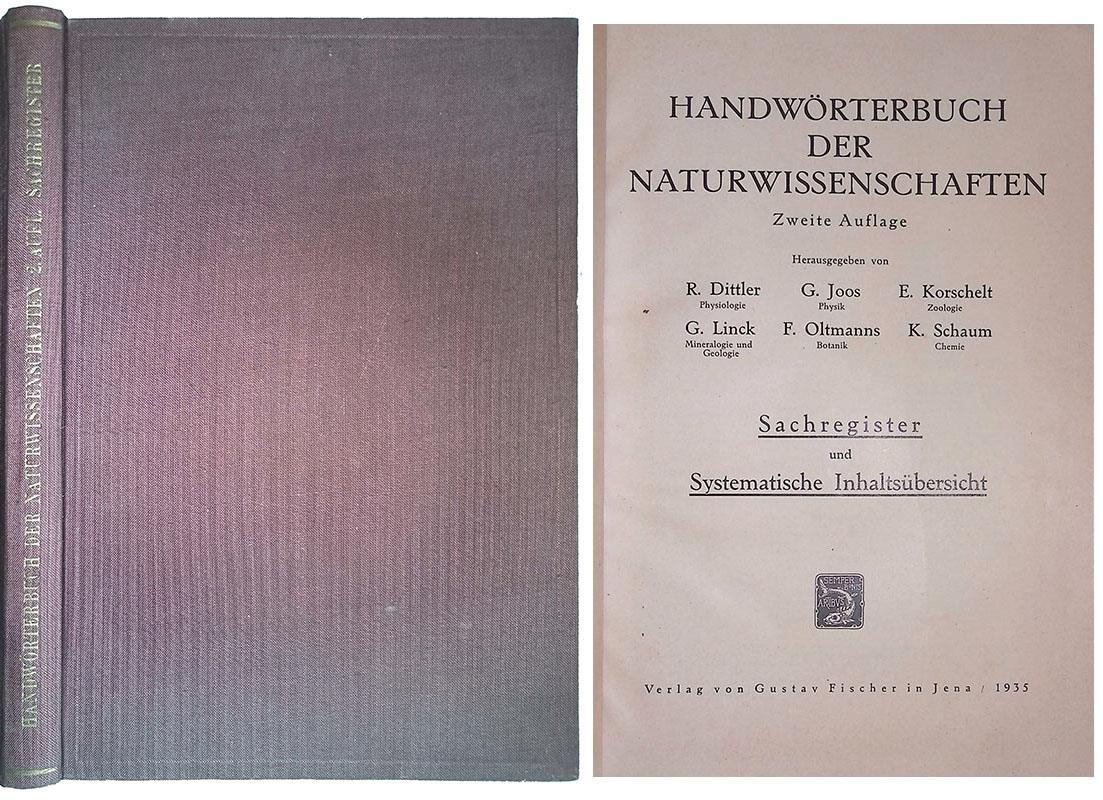Handworterbuch der naturwissenschaften. Sachregister und systematische inhaltsubersicht