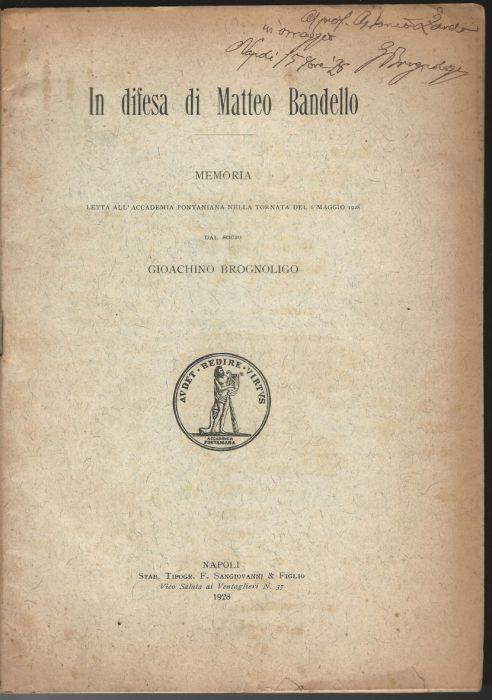 In difesa di Matteo Bandello - Gioacchino Brognoligo - copertina