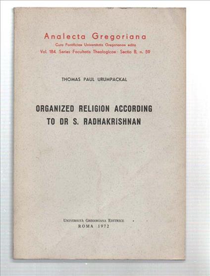 Organized Religion According To Dr S. Radhakrishnan - copertina