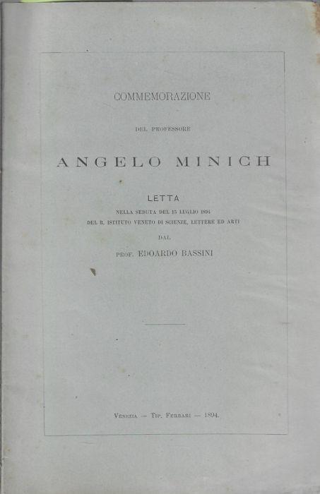 Commemorazione del professore Angelo Minich - copertina