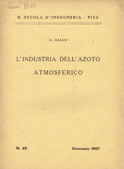 L' industria dell'azoto atmosferico - Giampaolo Gallo - copertina
