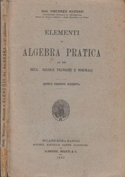 Elementi di algebra pratica - Vincenzo Massa - copertina