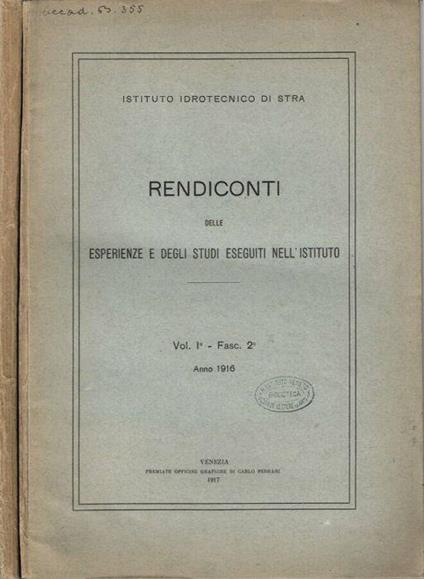 Rendiconti delle esperienze e degli studi eseguiti nell'Istituto - copertina