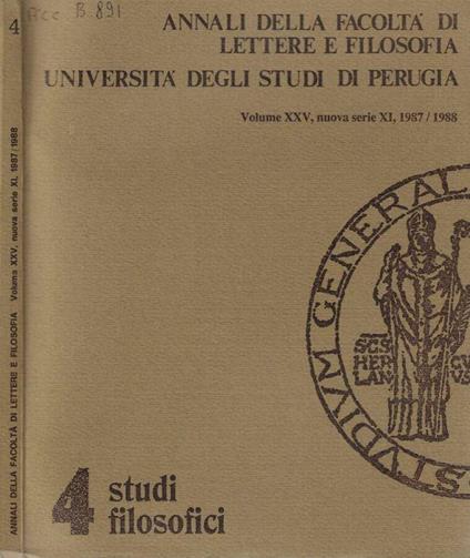 Annali della facoltà di lettere e filosofia Università degli studi di Perugia Volume XXV nuova serie XI, 1987/1988 - Antonio Pieretti - copertina