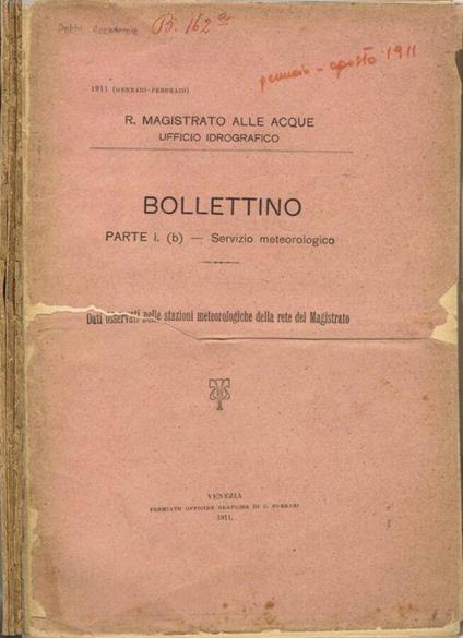 Bollettino - Parte I. (b) - Servizio meteorologico - copertina