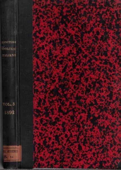 Monitore zoologico italiano Vol. III anno III 1892 - Giulio Chiarugi - copertina
