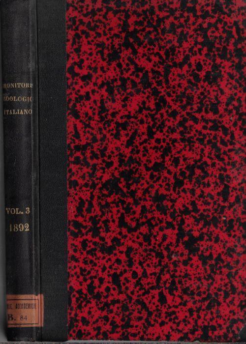 Monitore zoologico italiano Vol. III anno III 1892 - Giulio Chiarugi - copertina
