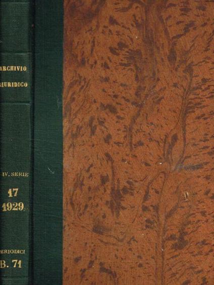 Archivio Giuridico Filippo Serafini. Vol.CI, gennaio-aprile 1929 - Giorgio Del Vecchio - copertina