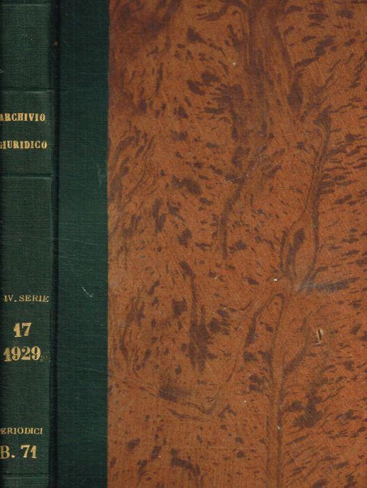 Archivio Giuridico Filippo Serafini. Vol.CI, gennaio-aprile 1929 - Giorgio Del Vecchio - copertina