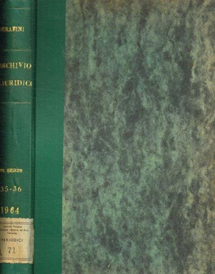 Archivio giuridico Filippo Serafini. Vol.CLXVI, CLXVII. 1964 - Arturo Carlo Jemolo - copertina