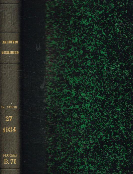 Archivio Giuridico Filippo Serafini. Vol.CXI, gennaio-aprile 1934 - Giorgio Del Vecchio - copertina