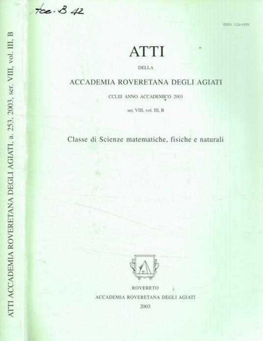 Atti della accademia roveretana degli agiati ser.VIII, Vol.III, B anno accademico CCLIII, 2003 - G. Valerio Catullo - copertina